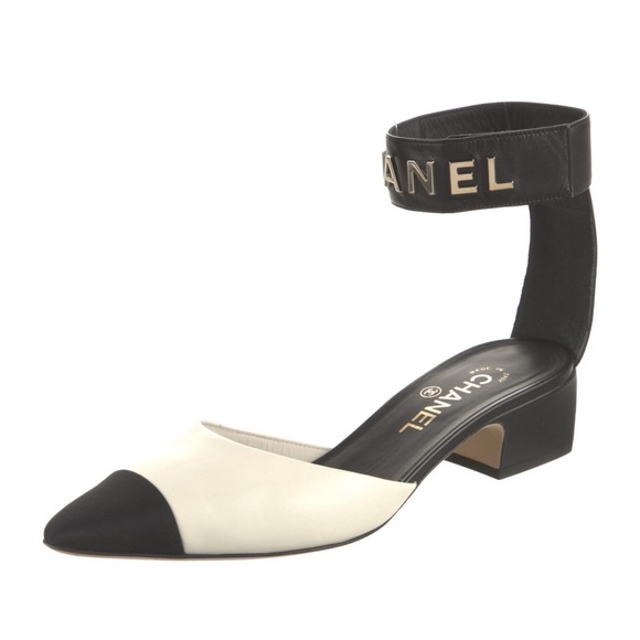 Chanel Lambskin Grosgrain Cap Toe Logo Ankle Strap Pumps Size 40 - Picture 4 of 11